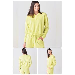NWT! DONNI. Women's Terry Henley Sweatshirt - yellow - XS
